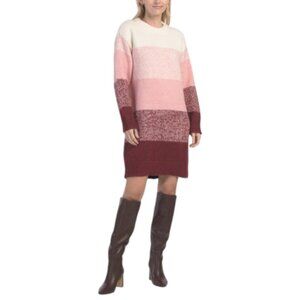 IN FEBRUARY Wool Blend Color Block Ombre Long Sleeved Sweater Mini Dress